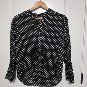 Everlane The Hammered Satin Popover Black and White Polka Dot Blouse Sz. 00
